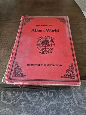 Vintage Red 'Atlas of the World' Hardcover Book 1940